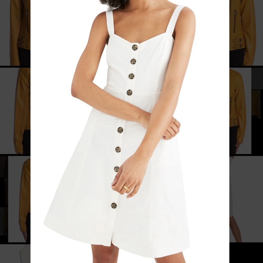 Madewell Linen Button Front Tank Dress - White